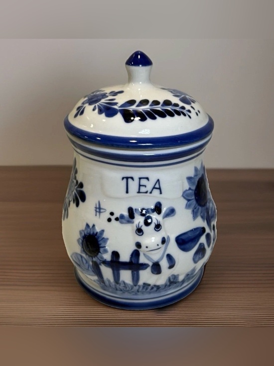 Delft Other - Vintage Blue White Delft Deco Lidded Canister
Jar TEA Handpainted Holland
